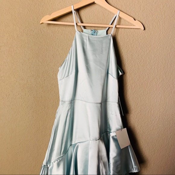 Lulu’s Blue Satin Tiered Asymmetrical Midi Dress - Picture 12 of 13